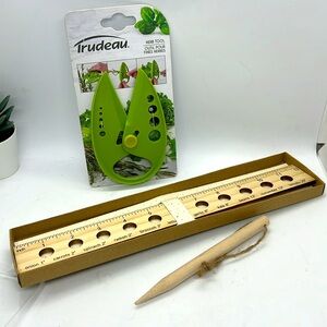 Garden Seed Spacing Ruler + Dibber Tool Planting Stick + Herb Stripping Tool NWT